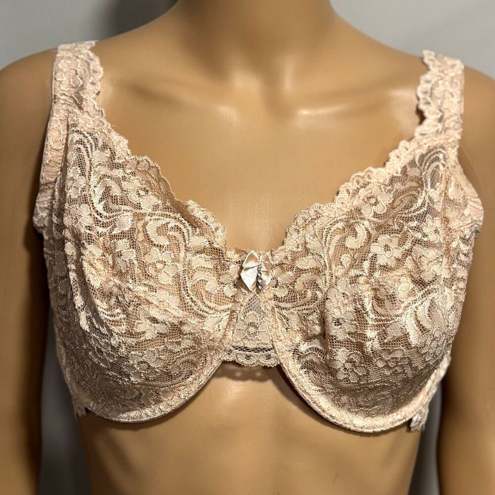 Smart & Sexy Lace Bra Tan Unlined Cup Underwire Adjustable Strap Size 38DDD